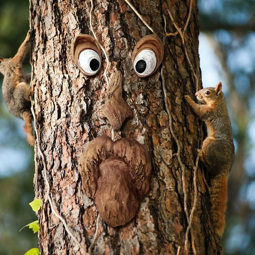 Tree Faces Decor Old Man Tree Hugger Bark Ghost Face for Halloween Easter Garden