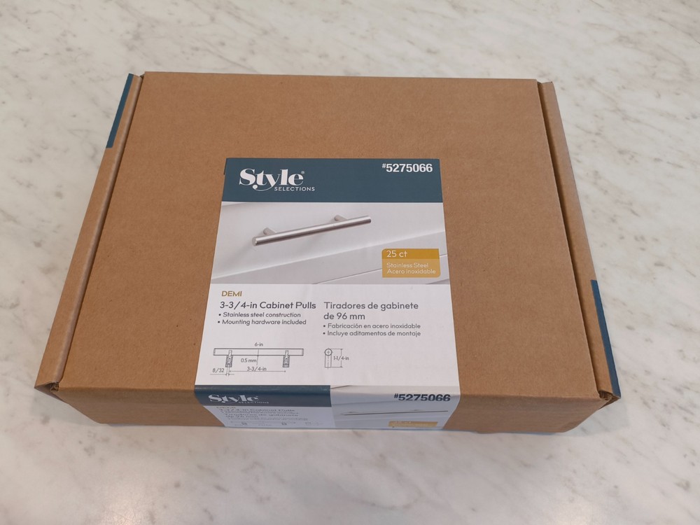 Style Selections Stainless Steel Brushed Pulls 3.75" CTC 6" L 25 Pack