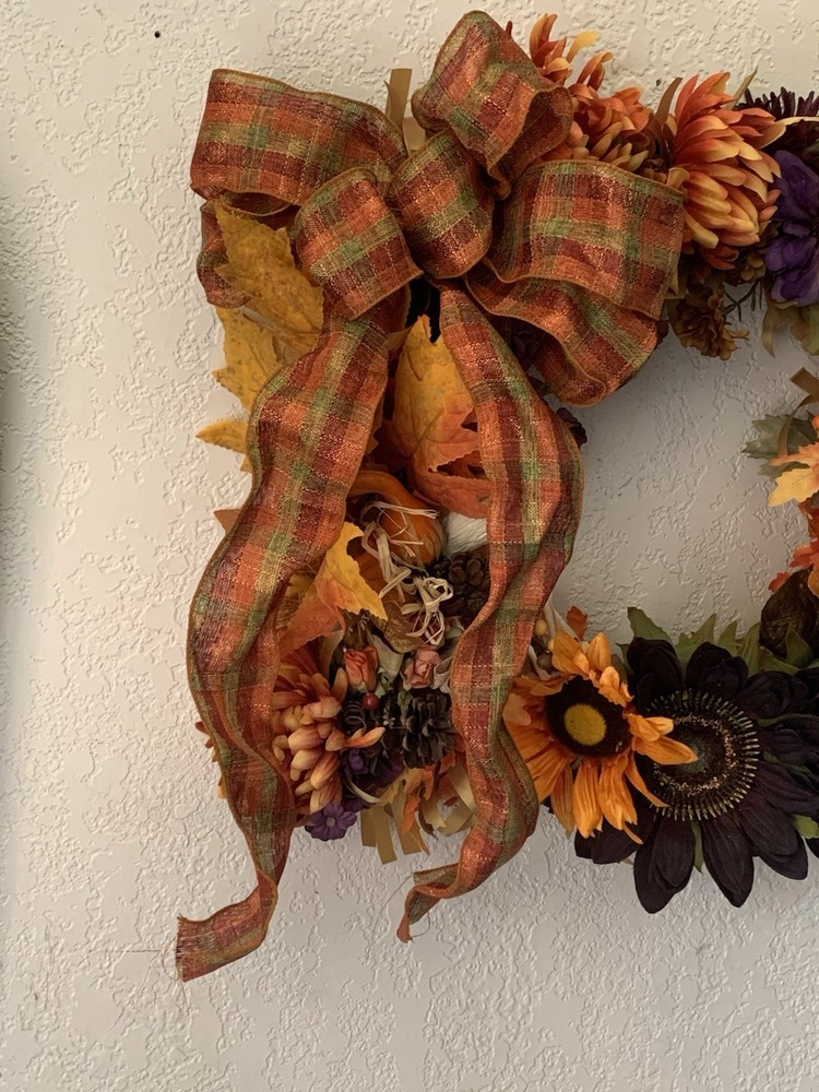 EUC Large Handmade Square Fall Floral Wreath