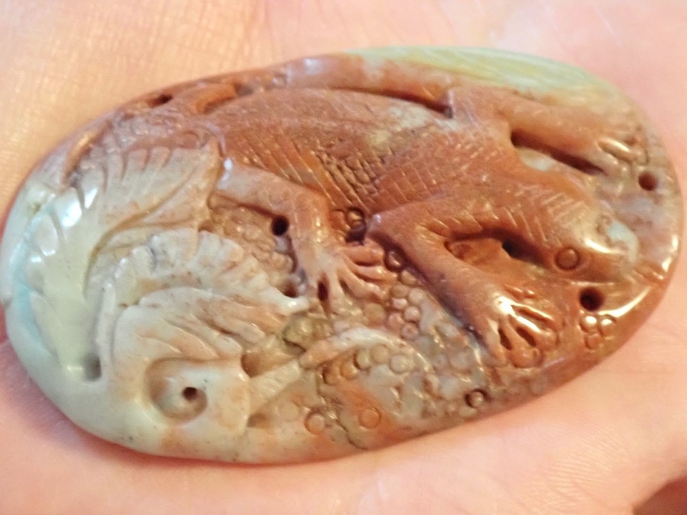 Multi-Color Amazonite carved Lizard pendant