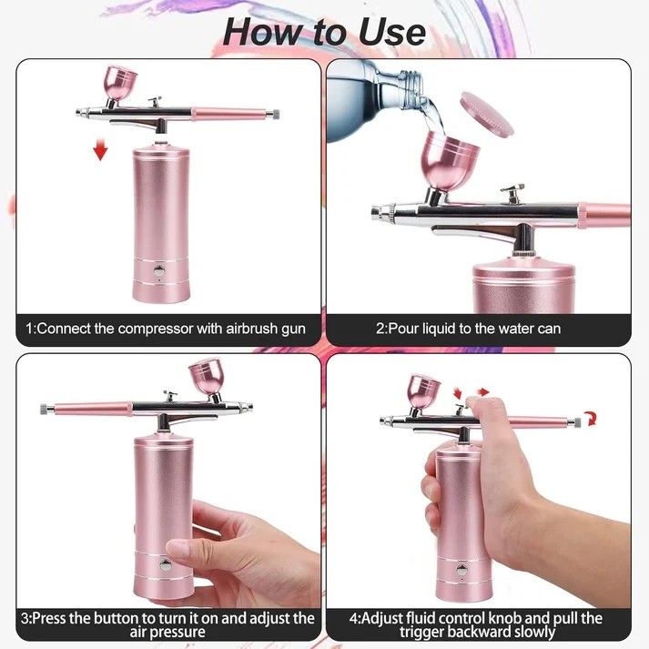 Beauty Airbrush System Makeup Kit Pink Compressor New