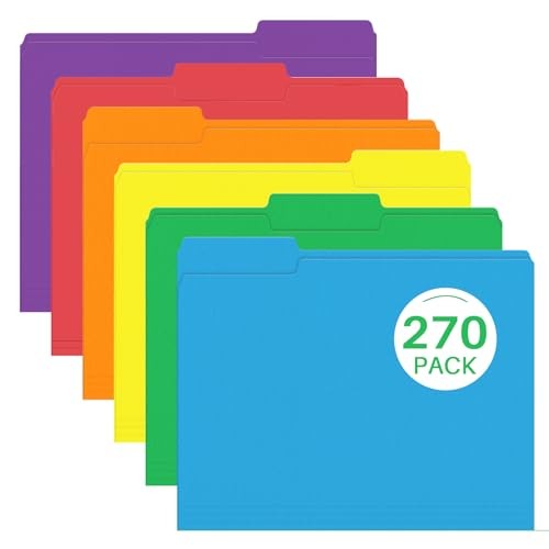 File Folder, 270 Pack Colored File Folder, 1/3 Cut Tabs, Letter Size,