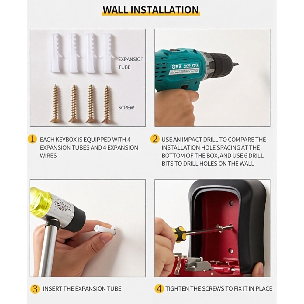 4 Digit Key Safe Box Outdoor Security Code Lock-Storage Case, with Mount Screws