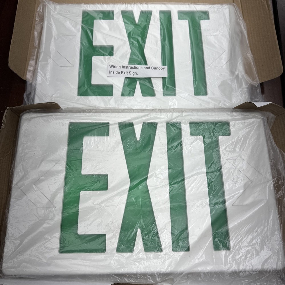 LED Exit Lighting Fixture-Universal Single or Double Face- White w/Green Letters