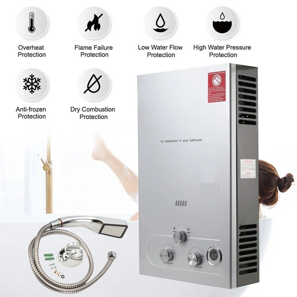 LPG Hot Water Heater Propane Gas Tankless Instant Boiler Shower Kit Portable UK