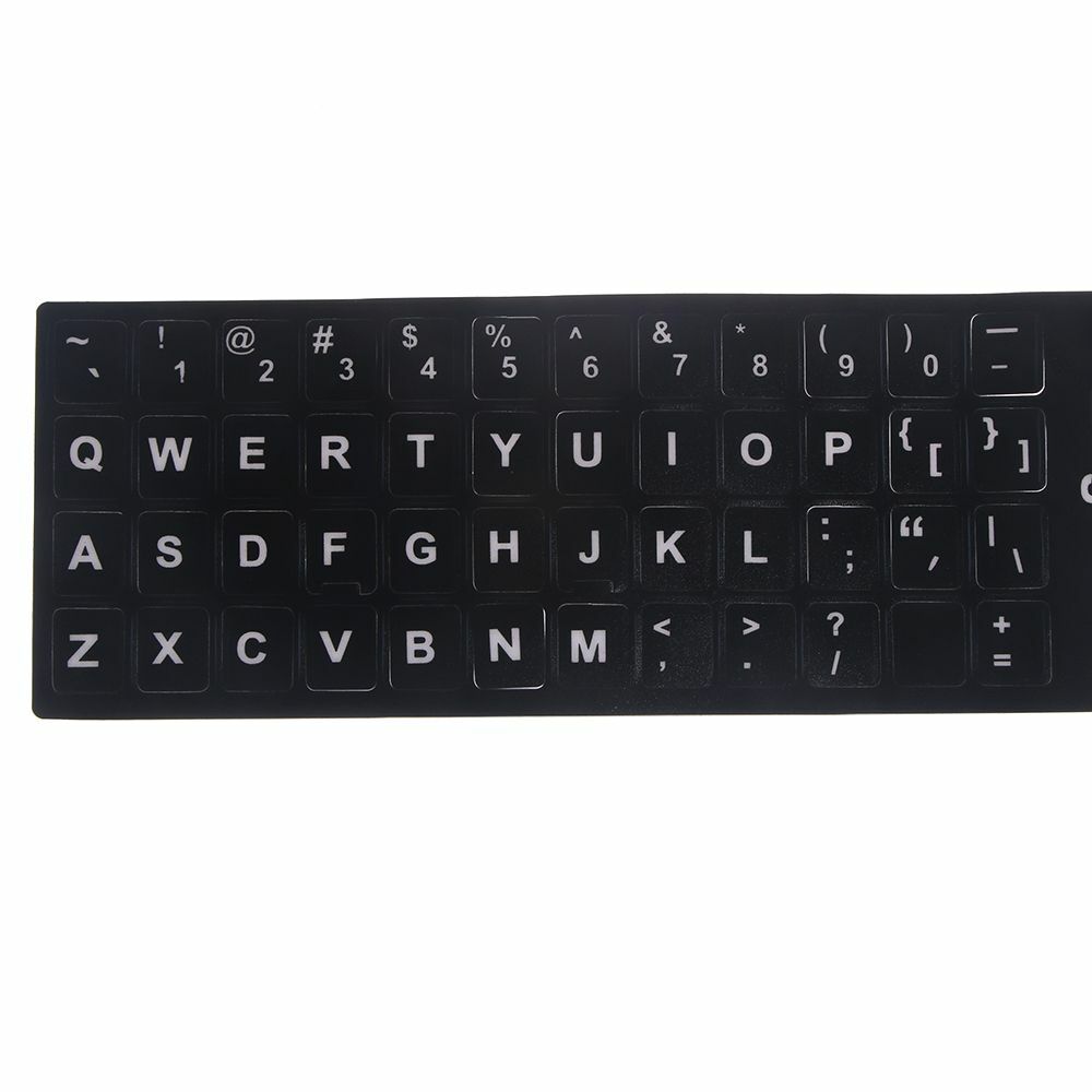 Replacement US English Keyboard Stickers - White on Solid Black, Durable
