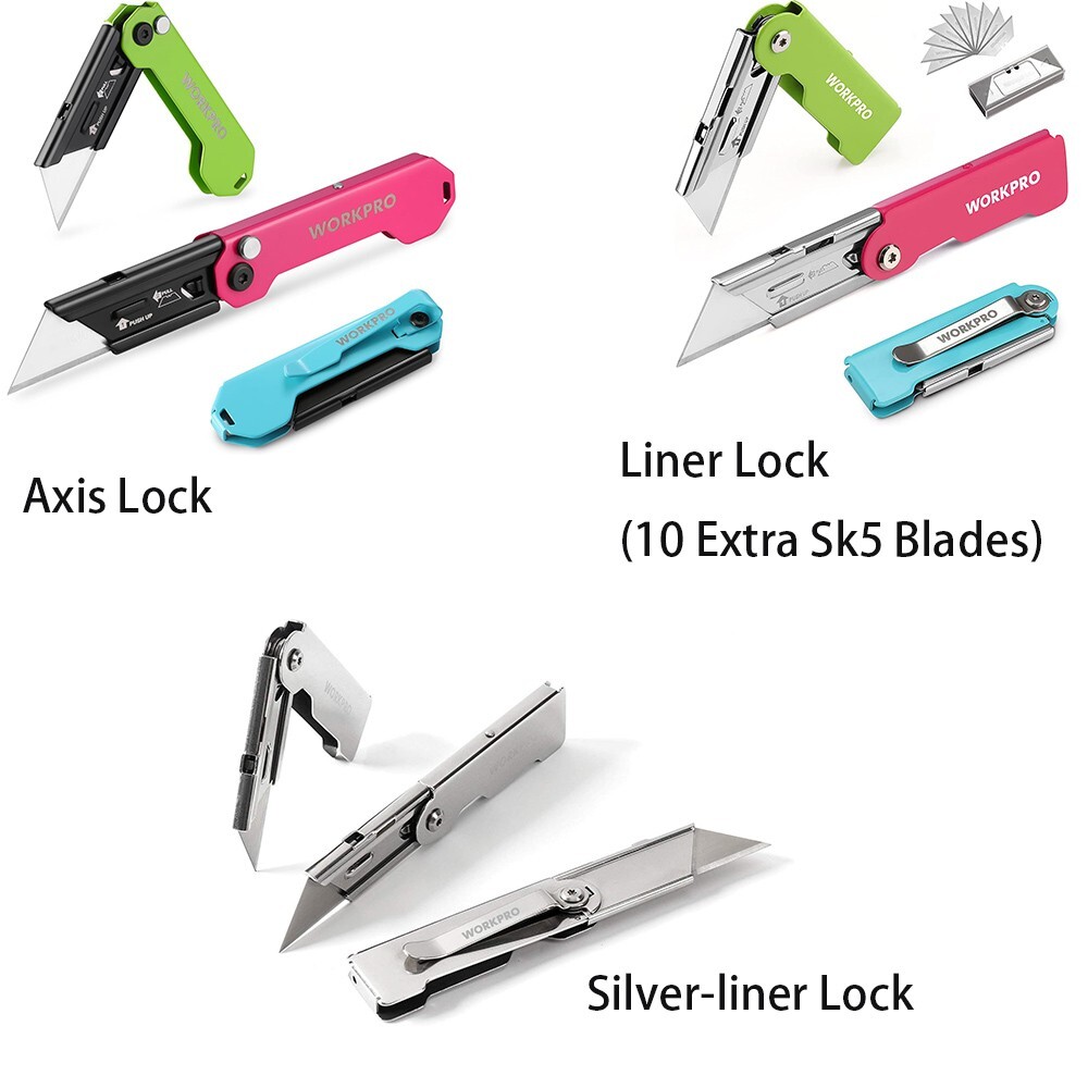WORKPRO 3-Packs Folding Utility Knife Box Cutter Pocket Knife Quick Change Blade
