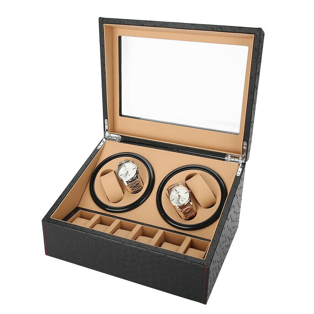 Automatic Watch Winder Box Display PU Leather Storage Case 4+6 Rotation Box Gift