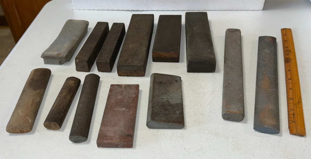 13 Vintage Sharpening Stones Various Shapes & Sizes