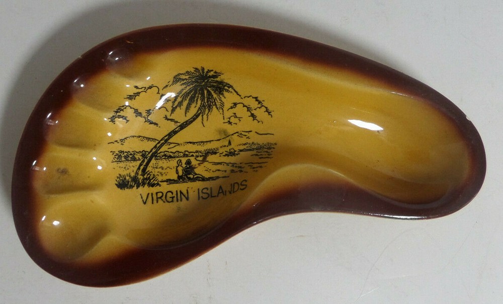 Virgin Islands ceramic ash tray foot shaped beach palm tree