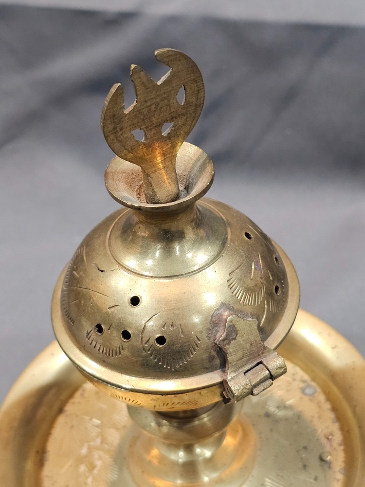 Vintage Arabic Brass Incense Burner Holder Etched