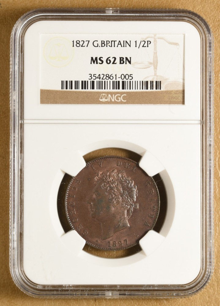 1827 Great Britain Half Penny NGC MS62BN