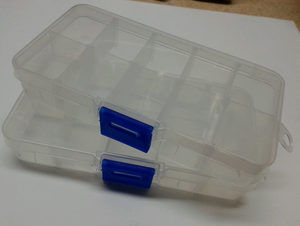 2pcs Clear Plastic Craft Organizer Storage Box with 10 Adjustable Compartments