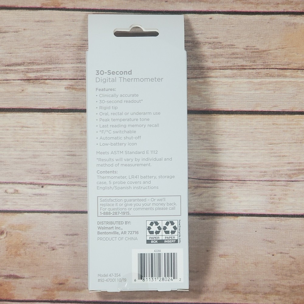 Equate 30 Second Digital Thermometer ASTM Standard E 1112 Automatic Shut-Off