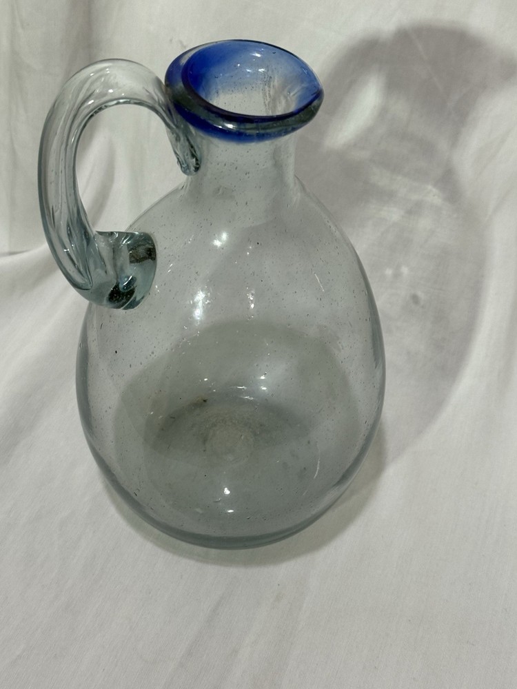 hand-blown glass pitcher Blue Trim