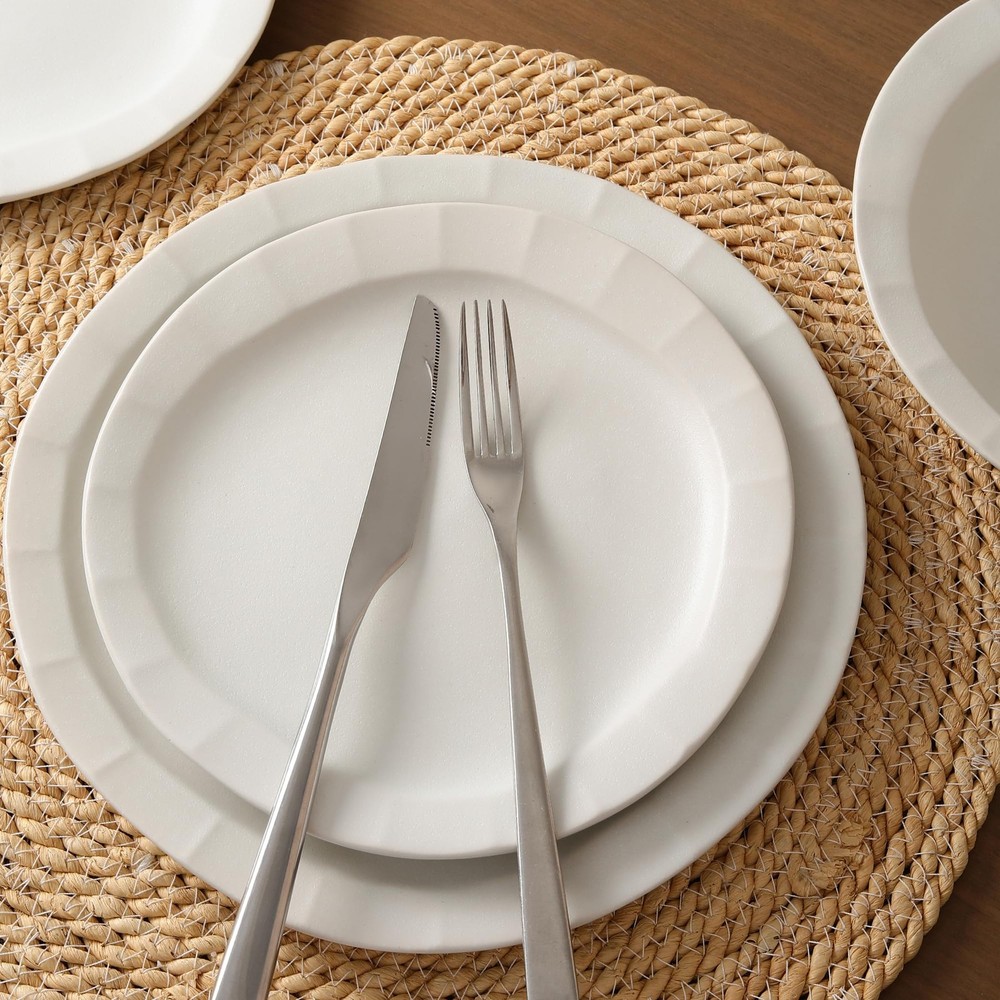 Oasis 12-Piece Dinnerware Set Stoneware, Dishwasher and Microwave Safe Plates...