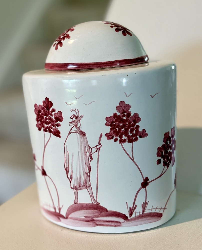 Cantagalli Majolica Lidded Jar 6” Tall