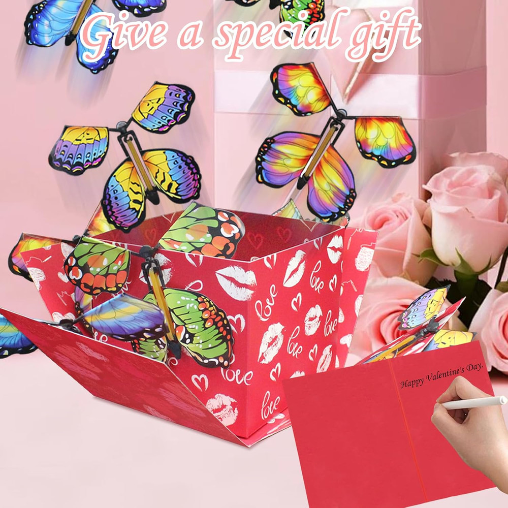 Timisea Butterfly Explosion Gift Box 2-Layer 6 Butterflies Red Lips Surprise
