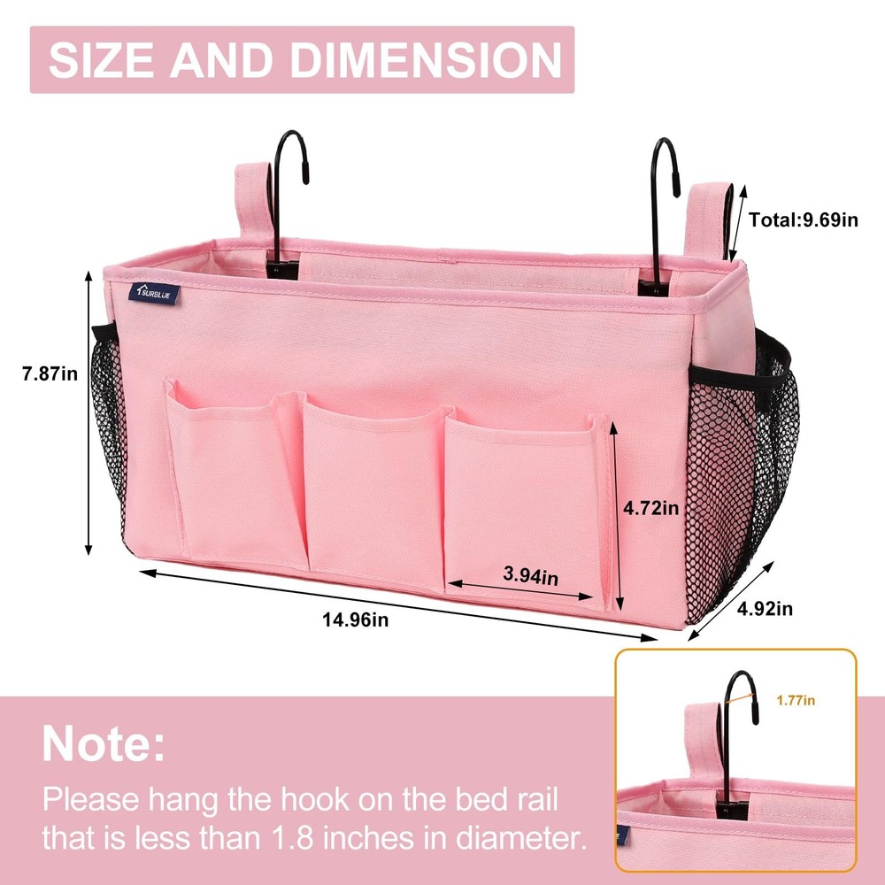 Bedside Organizer with Hook & Caddy Hanging Storage Bag with Adjustable Strap...