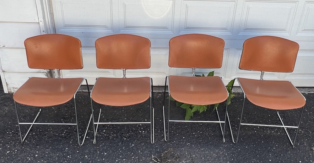 4 VINTAGE MAX-STACKER CHAIRS STACKABLE STEEL-CASE ORANGE & CHROME Give Inc