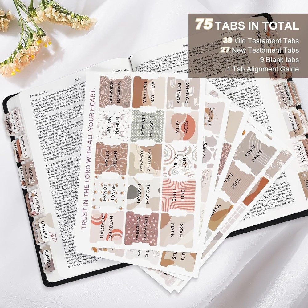 Bible Tabs - Large Print, Boho Theme, Easy Navigation for Study Bibles, for All