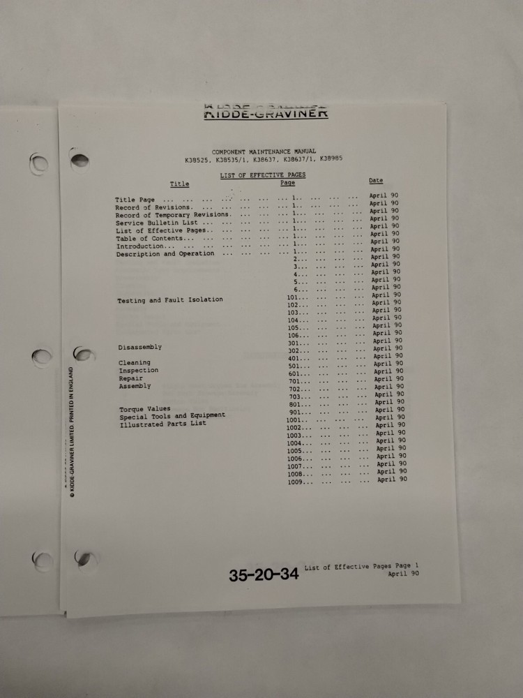 Kidde-Graviner Mask Stowage Box Assemblies Component Maintenance Manual-Original