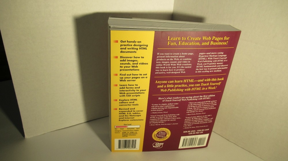 TEACH YOURSELF WEB PUBLISHING WITH HTML 3.0 book second edition preowned 