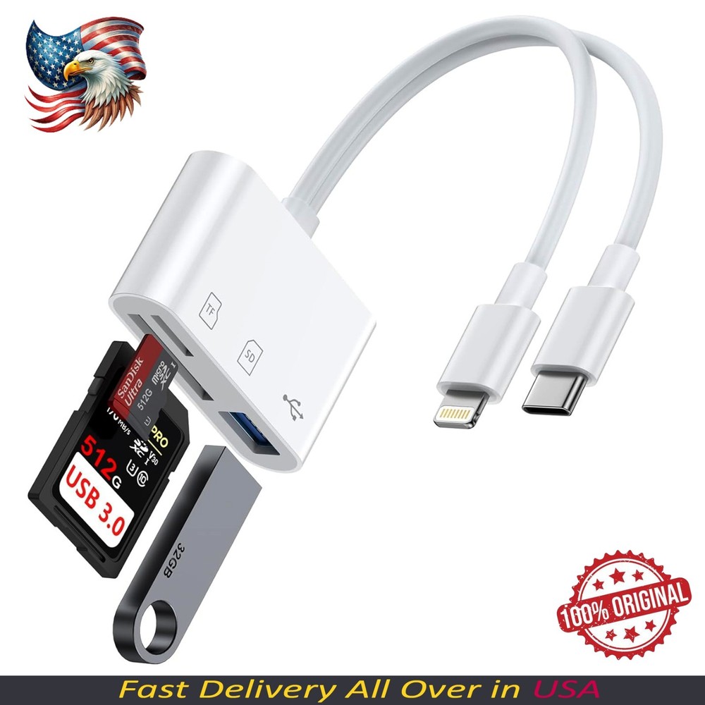 SD Card Reader for iPhone, iPad, Samsung, Memory SD Card Reader USB C&Lightning