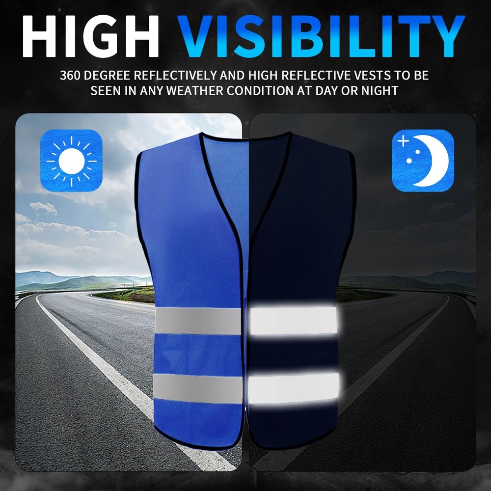 Safety Vests 25 Pack - Blue Reflective High Visibility Construction Vests,ANSI C