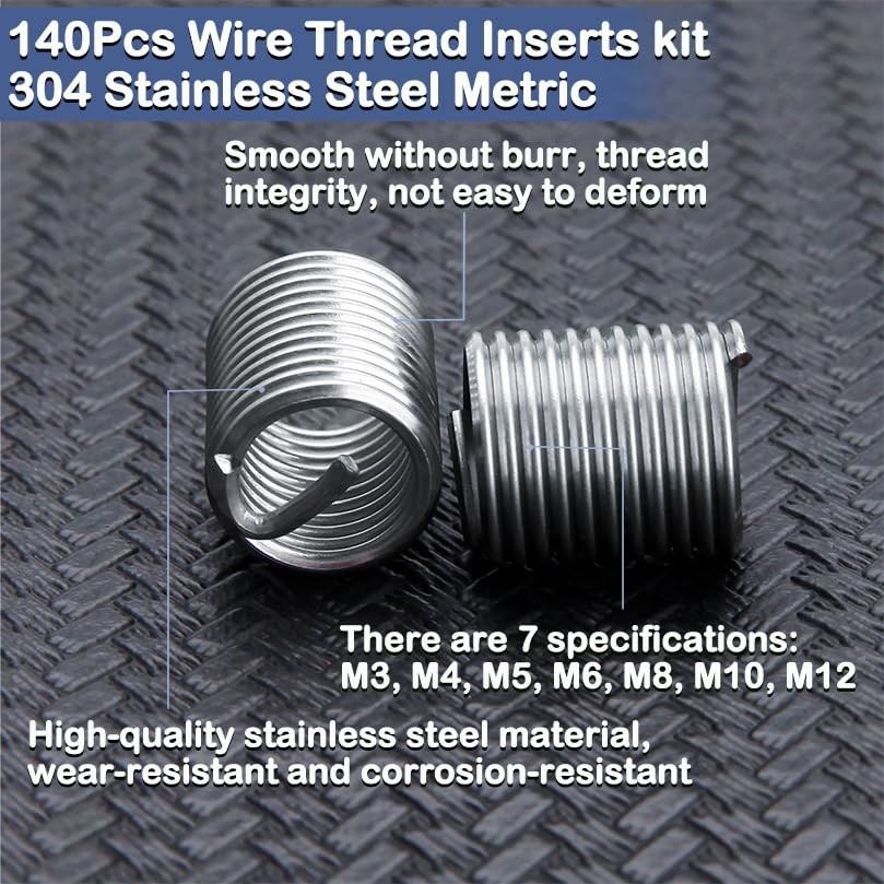 LEONTOOL 140 Pcs 304 Stainless Steel Wire Thread Inserts One Size, silver