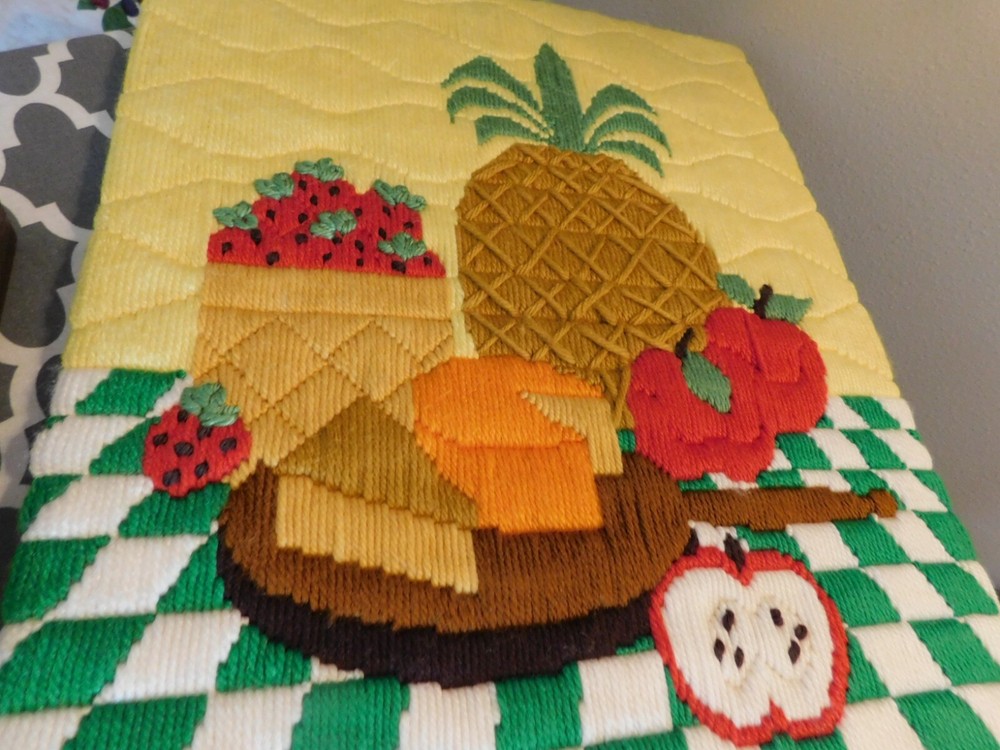 Needlepoint Fruit w/ Cheese Crewel Embroidery Berry Jam COMPLETED Handmade
