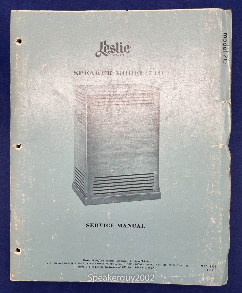 Original Leslie Speaker Model 710 Service Manual -- CS1