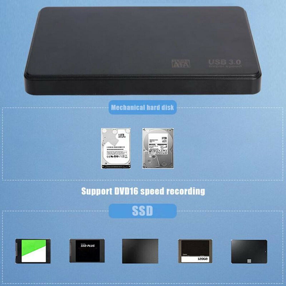 Portable External Hard Drive Case SATA USB 3.0 Storage Device Computer Laptop e