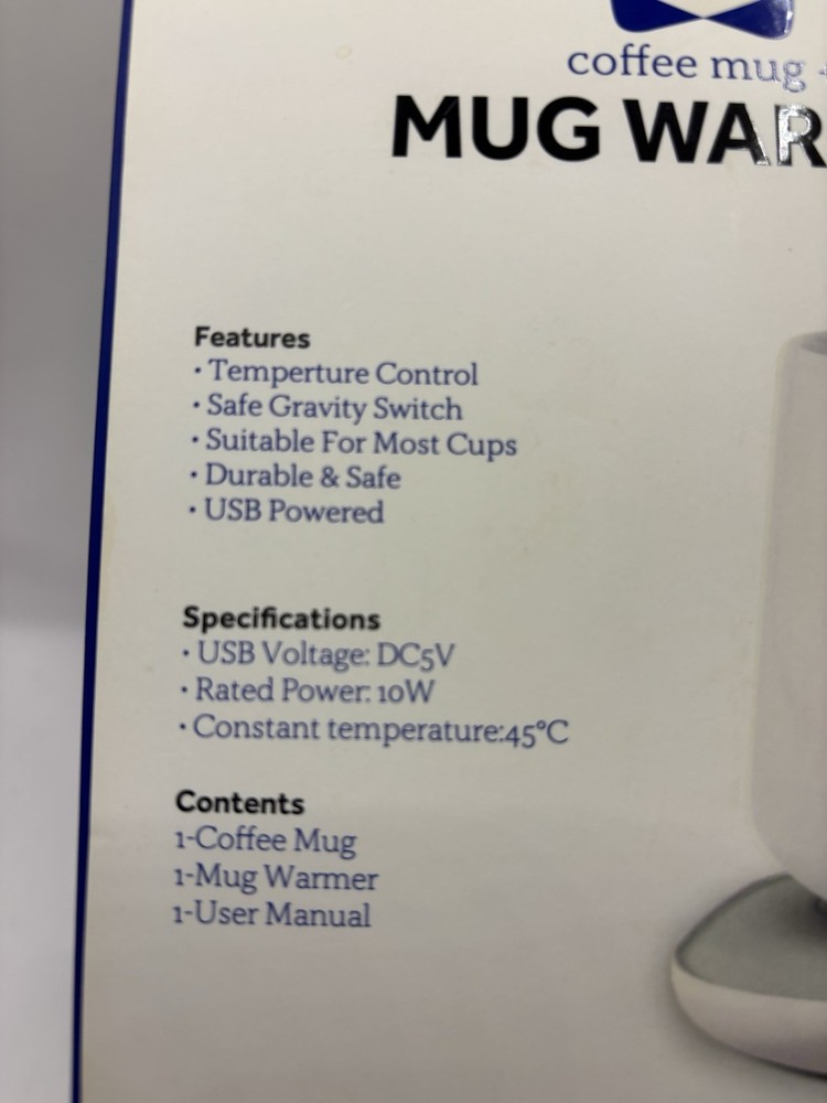 Sealy Coffee Mug & Mug Warmer 2 Pc Set USB Powered, Tem Control, Gravity Switch