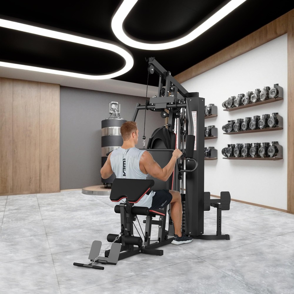 Adjustable Home Gym Station | 150lb Weight Stack, Multi-Position Seat & Backrest