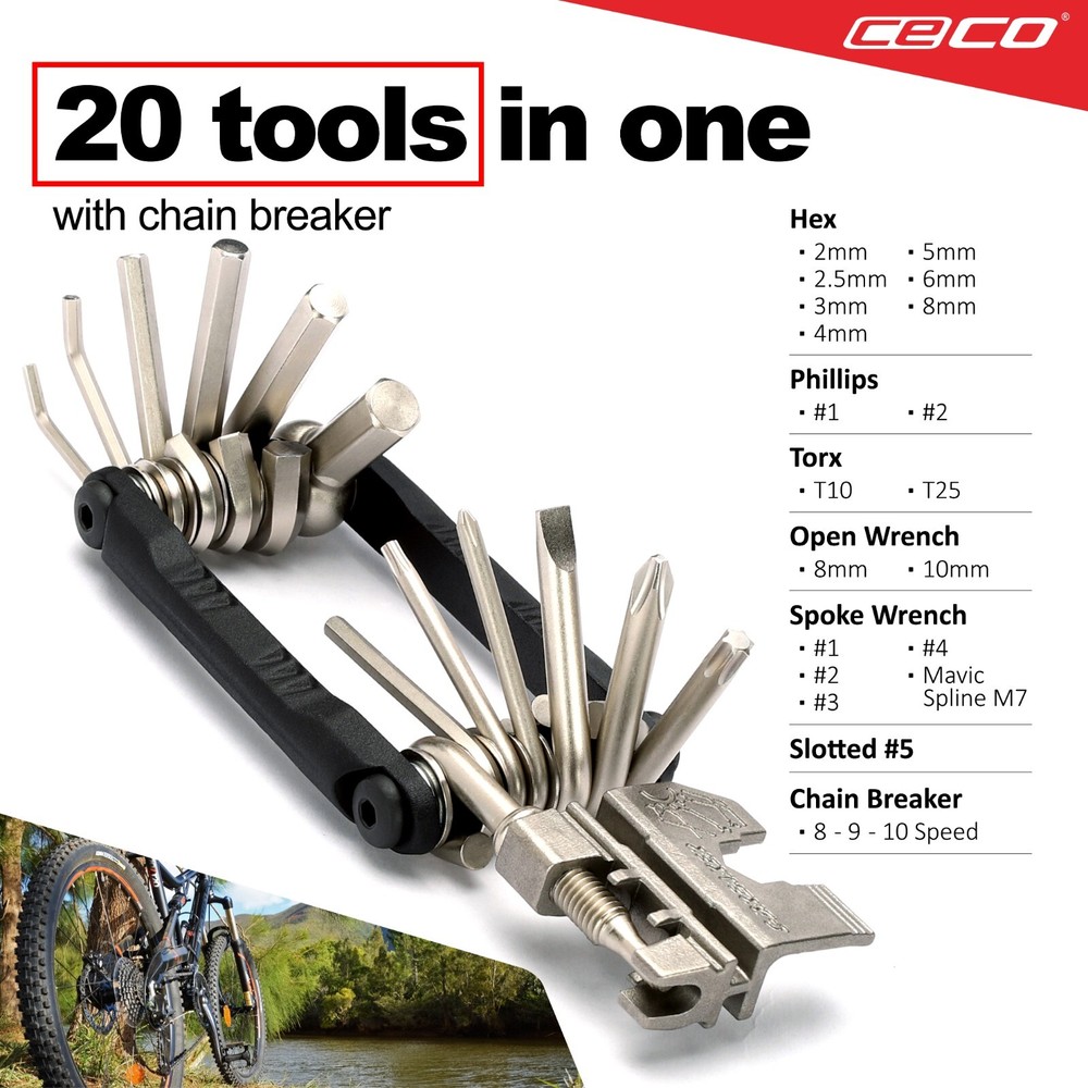 CECO-USA 20-Function Heavy Duty Compact Bicycle Tool with Chain Breaker