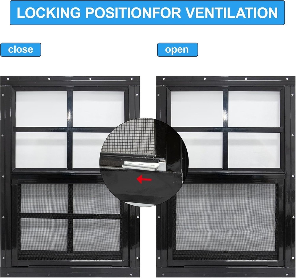 2 Pack Heavy Duty Shed Windows – Black Aluminum Frame with Bug-Resistant Screens