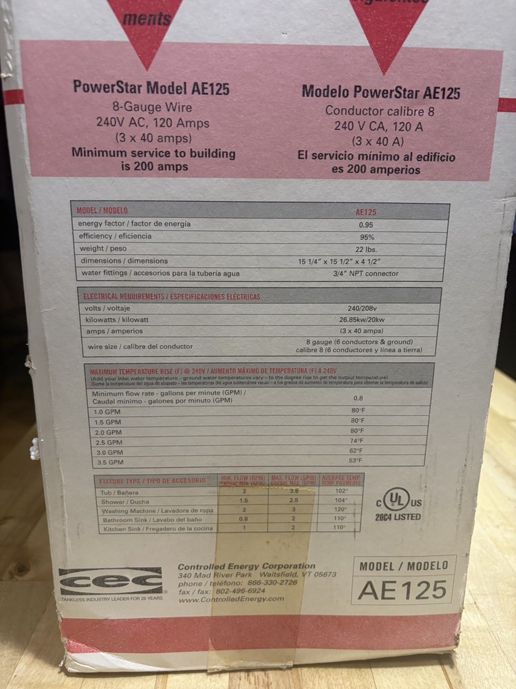 PowerStar AE125 Electric Tankless Water Heater Whole House Compact White 240V