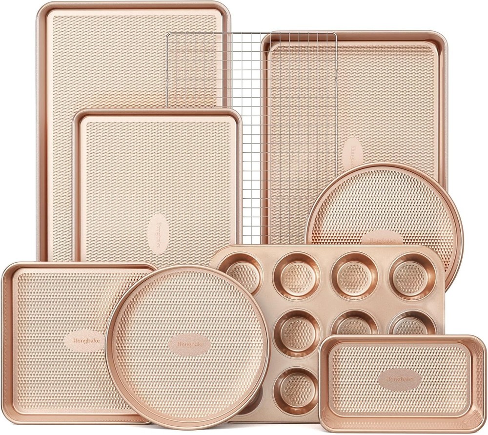 9-Piece Baking Pans Set Nonstick Stackable Non Toxic Bakeware Sets W/ Diamond