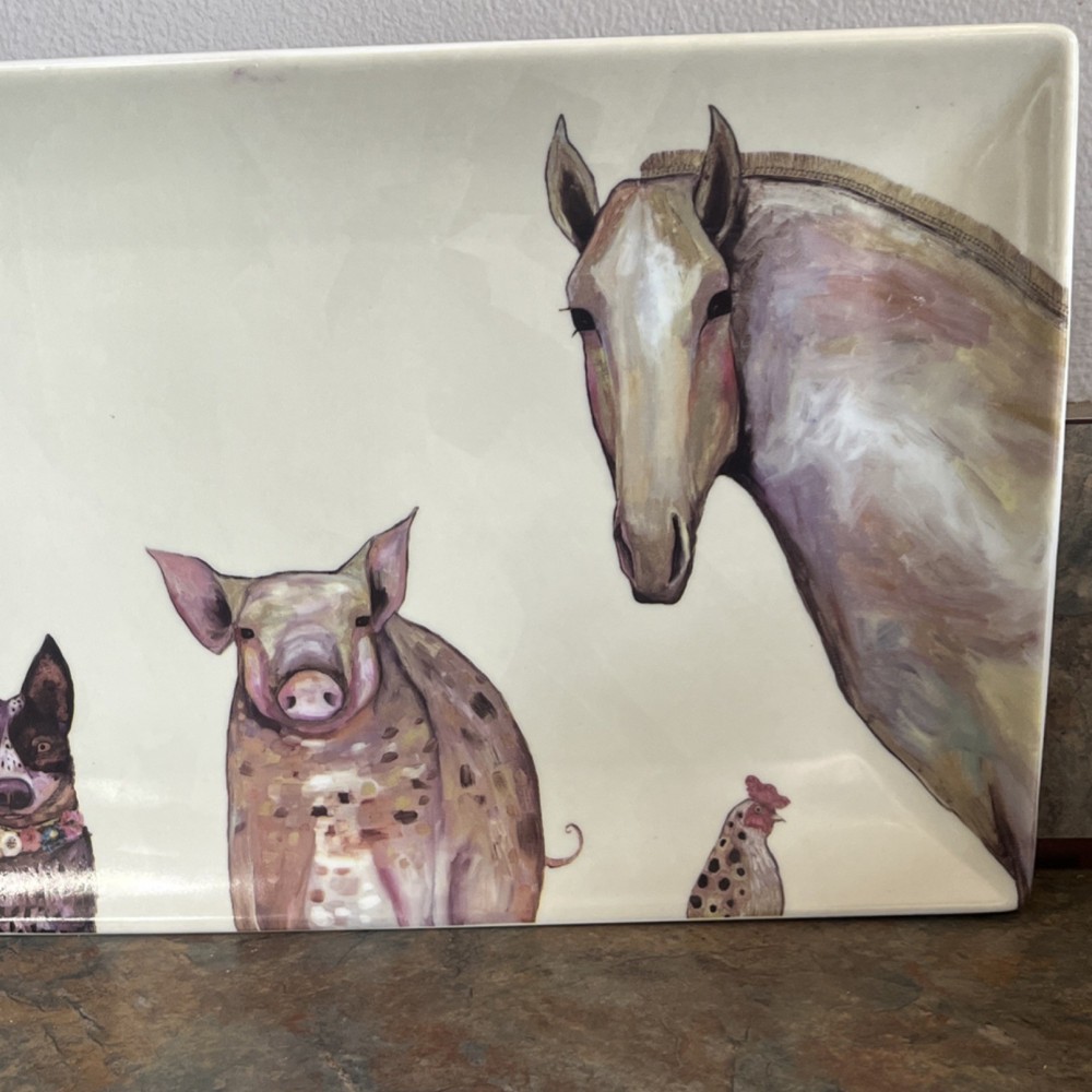 Greenbox Eli Halpin Rectangular Ceramic Animal Platter Dishwasher Safe 15x7in