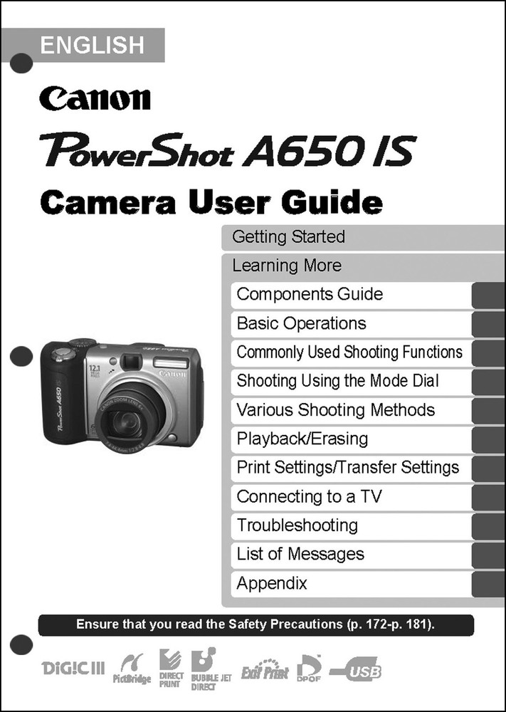 Canon Powershot A650 IS  Digital Camera User Guide Instruction  Manual