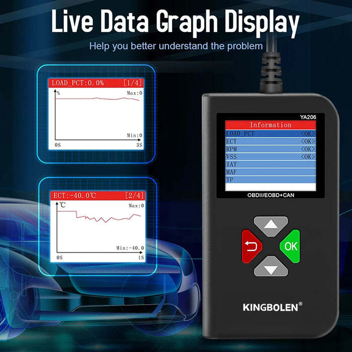 KINGBOLEN YA206 Code Reader OBD2 Scanner Car Diagnostic Tool Check Engine Fault