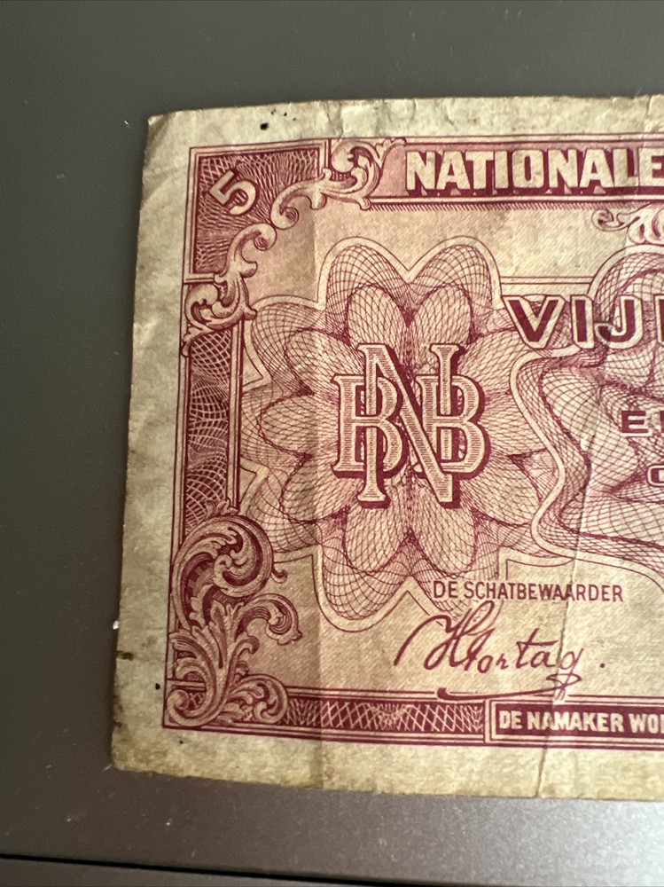 1943 Belgium 5 Francs Banknote Circ
