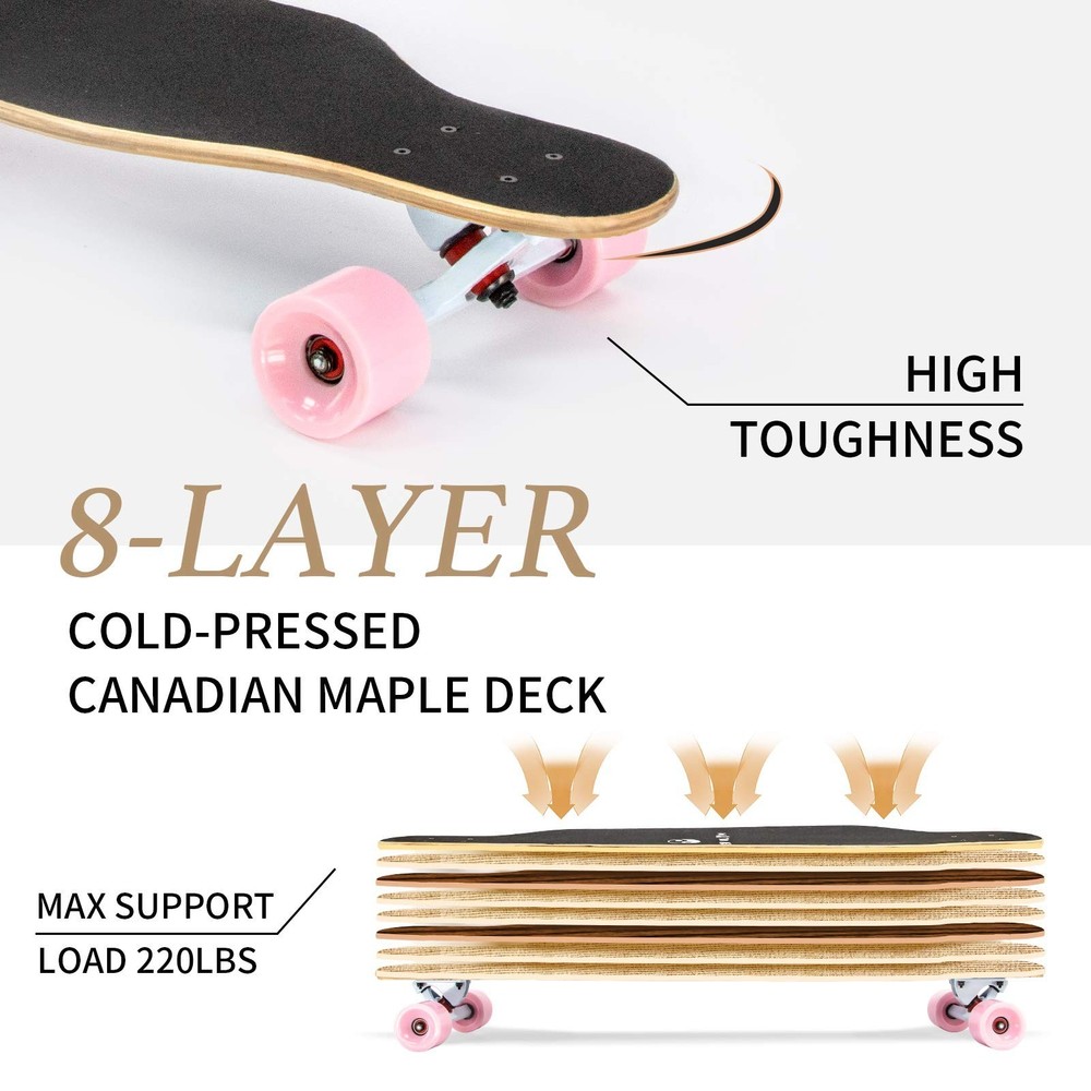 41'' Longboard Skateboard 8 Layer Canadian Maple Drop Through Longboards for ...