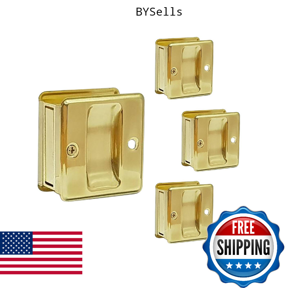 QCAA Solid Brass Sliding Door Pull Passage Door Pocket Polished Brass 4 Pack Mad