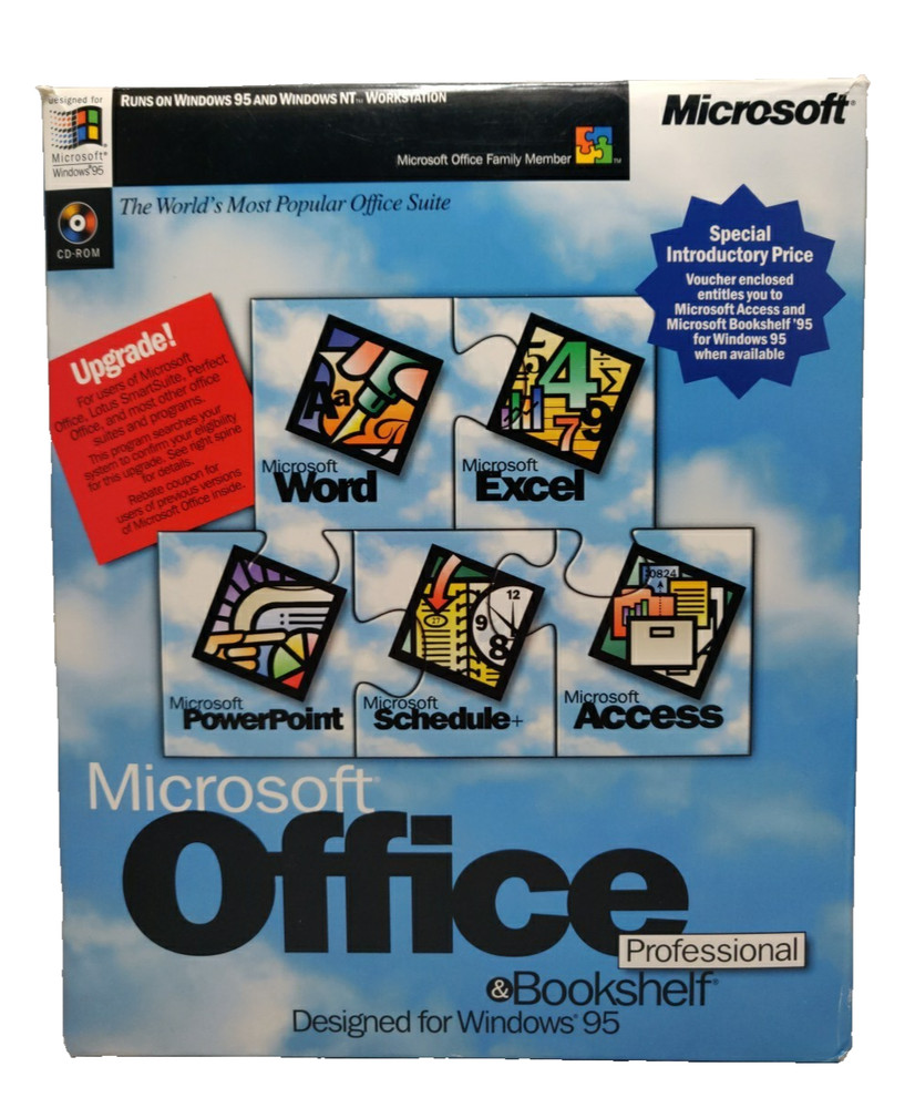 Microsoft Office Professional Bookshelf Windows 95 Big Box Complete W Keys USED