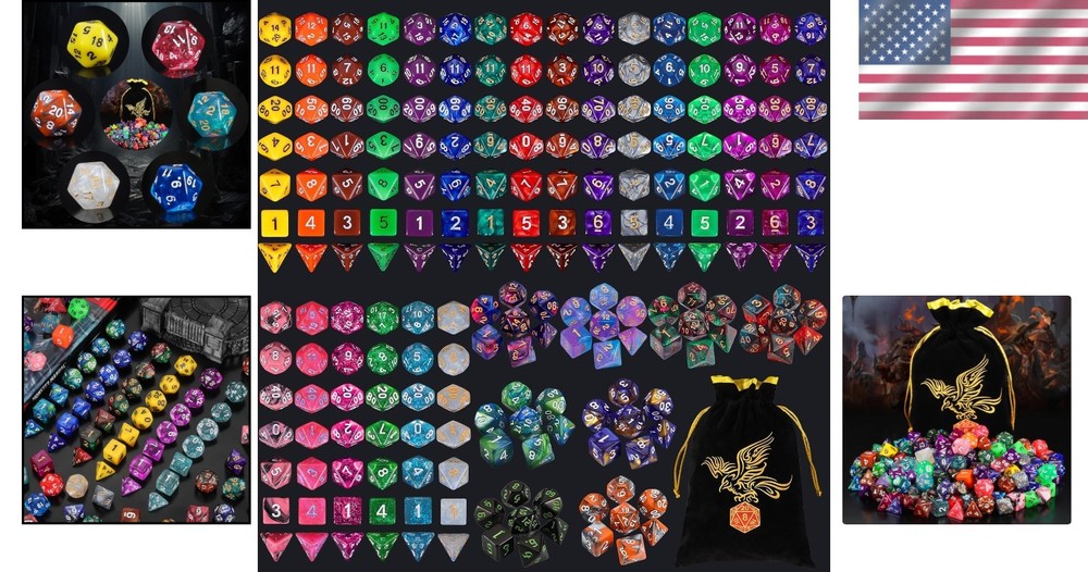 Complete 30 Sets Polyhedral Dice Collection with Large Drawstring Bag - 210pcs
