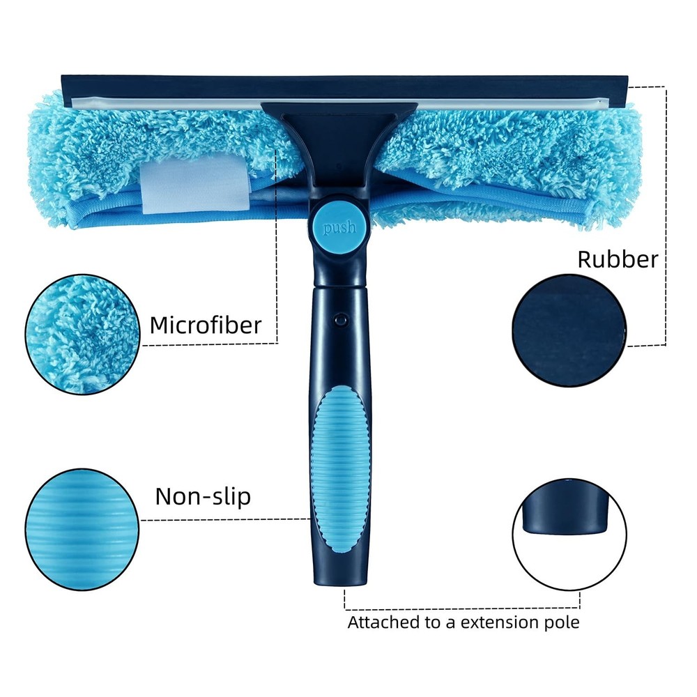 11" Window Squeegee and Microfiber Scrubber 2-in-1 Combo Cleaning Tools (Atta...