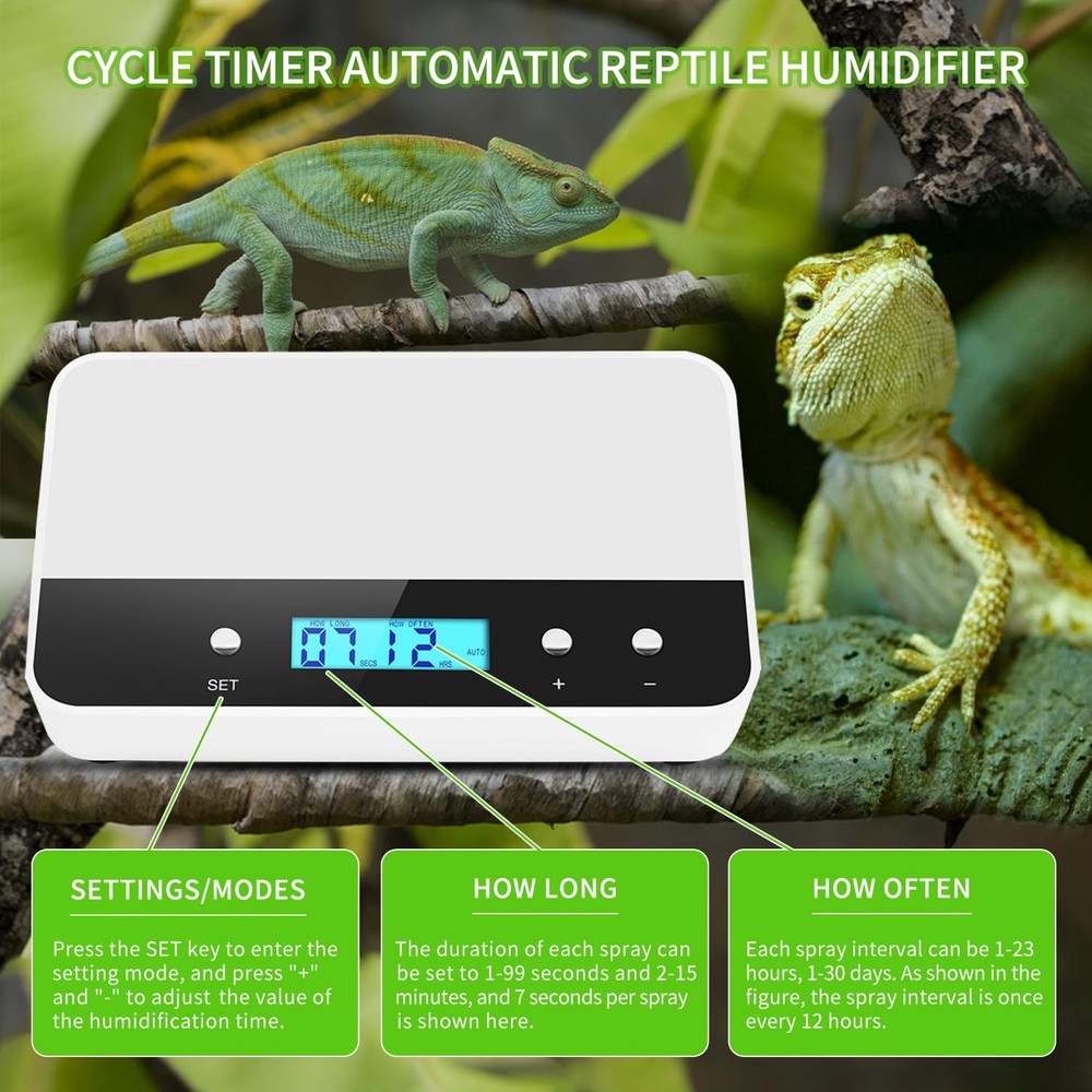 Reptile humidifier, LCD with Timing Function, time Length and Interval can be...