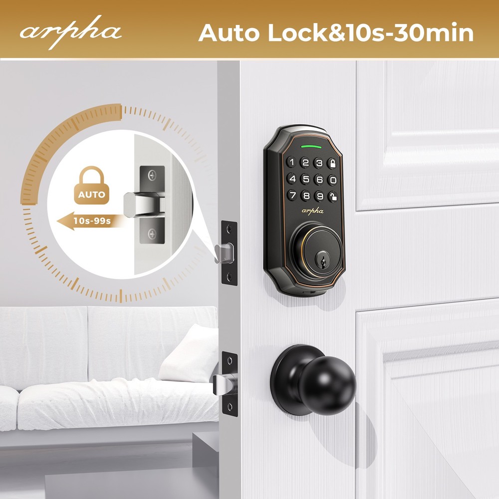 ARPHA Smart Keyless Entry Deadbolt Lock AutoLock Keypad Anti-Peeping 100 Codes